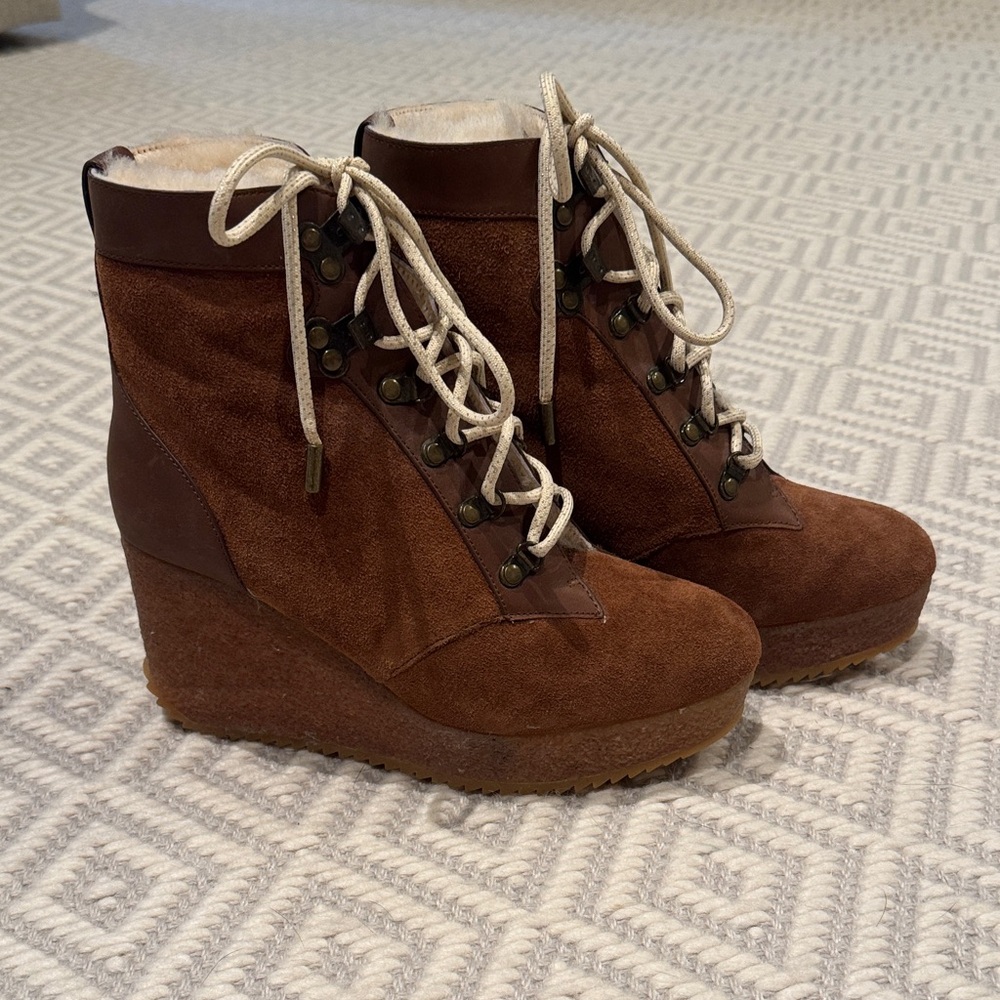 Joie Chestnut Lace Up Wedge Boots